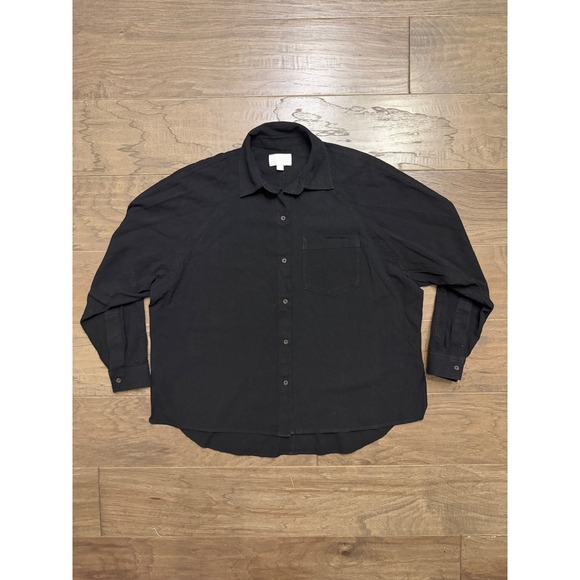 Every Tops - Every Button Down Shirt Womens XS Black Cotton Solid Oversized Relaxed Minimal